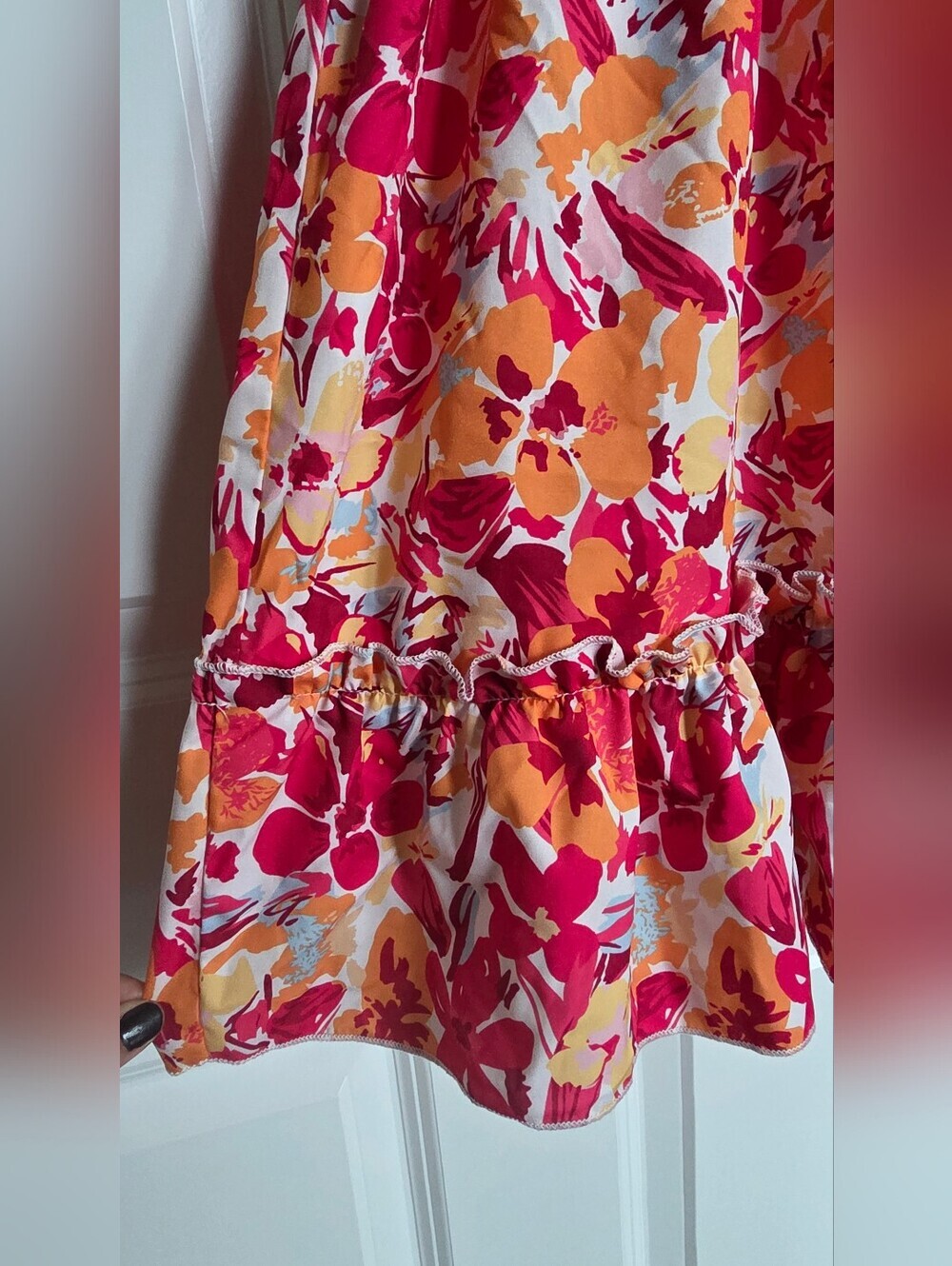 Girls Floral Ruffle Hem Sundress Size 11Y Pink Orange Summer Dress - Picture 6 of 6